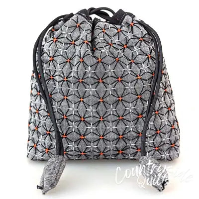 Weaving Sashiko Drawstring Bag with KOKI Hydrangea Half Kit Black