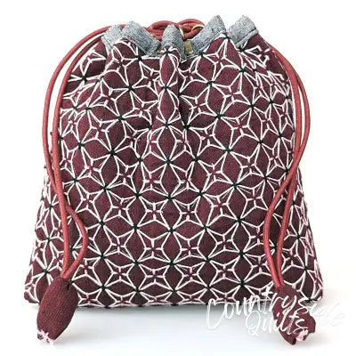 Weaving Sashiko Drawstring Bag with KOKI Hydrangea Half Kit Burgundy