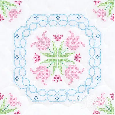 White 18in Quilt Squares XX Lace Tulips