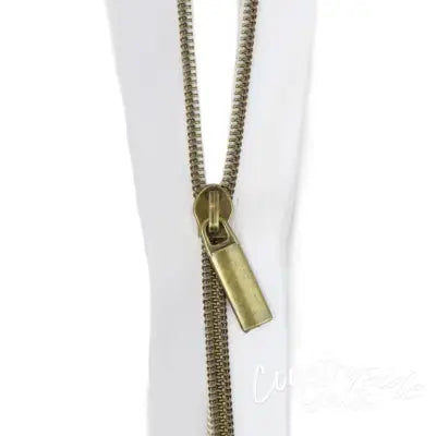 White #3 Nylon Antique Coil Zippers: 3 Yards with 9 Pulls