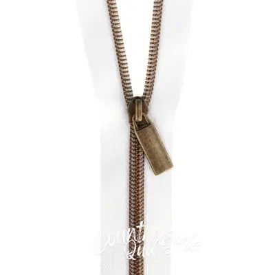 White #5 Nylon Antique Coil Zippers: 3 Yards with 9 Pulls