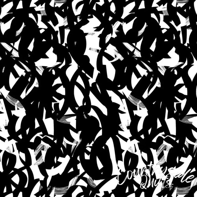 White With Black Brush Strokes Cotton Wideback Fabric per yard