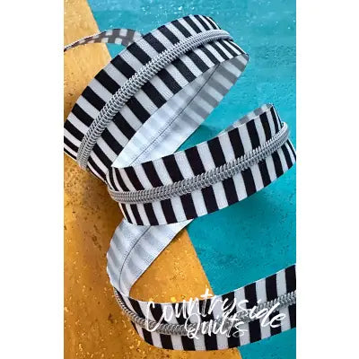 Wide Black Stripe Zipper Tape With Nickel Teeth