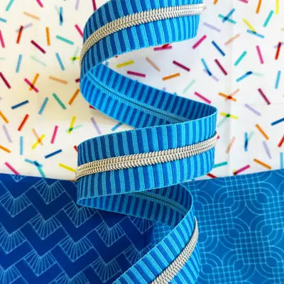 Wide Blue Stripe Zipper Tape with Nickel teeth