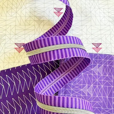 Wide Purple Stripe Zipper Tape with Nickel teeth
