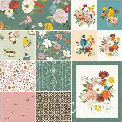 Winged Medley 1 Yard Bundle Teal, 9 Pcs.