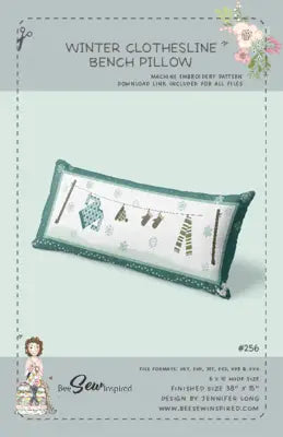 Winter Clothesline Bench Pillow Machine Embroidery Version