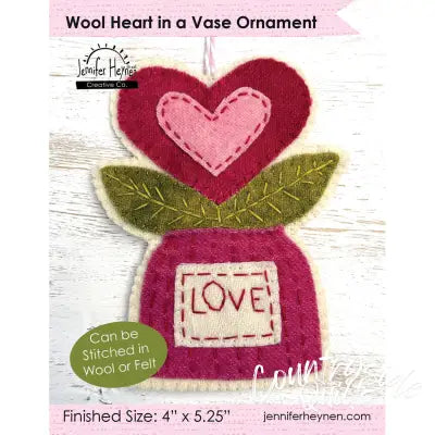Wool Heart in a Vase Ornament Sewing Pattern