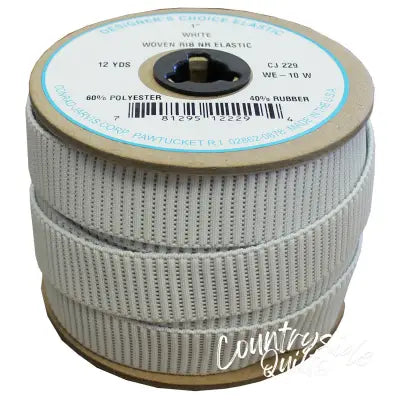 Woven Ribbed No Roll Elastic 1in x 12yd White