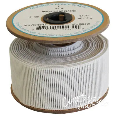 Woven Ribbed No Roll Elastic 2in x 5yd White