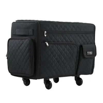 XL Flat Top Rolling Sewing Machine Tote Black Quilted