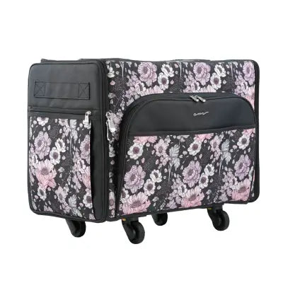XL Flat Top Rolling Sewing Machine Tote Purple Floral