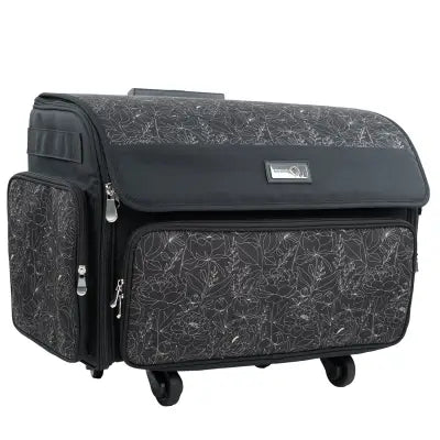 XL Rolling Sewing Machine Tote Grey Floral