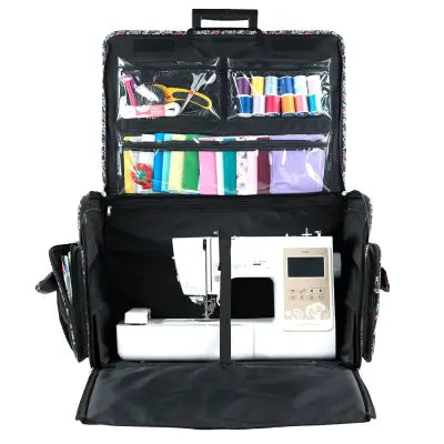 XXL Rolling Sewing Machine Tote Black Floral