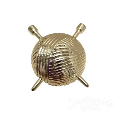 Yarn with Knitting Needles Brooch Pin Gold