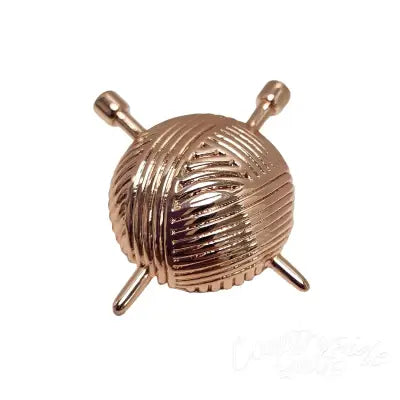 Yarn & Knitting Needles Brooch Pin Rose Gold