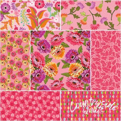 Zinnias 1 Yard Bundle Pink, 7 Pcs.