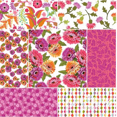 Zinnias 1 Yard Bundle White, 7 Pcs.